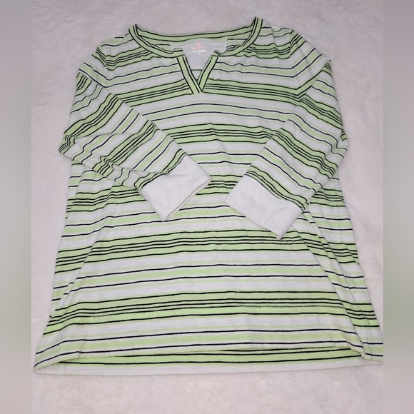 Talbots Green and White V-Neck Blouse - Picture 1 of 8